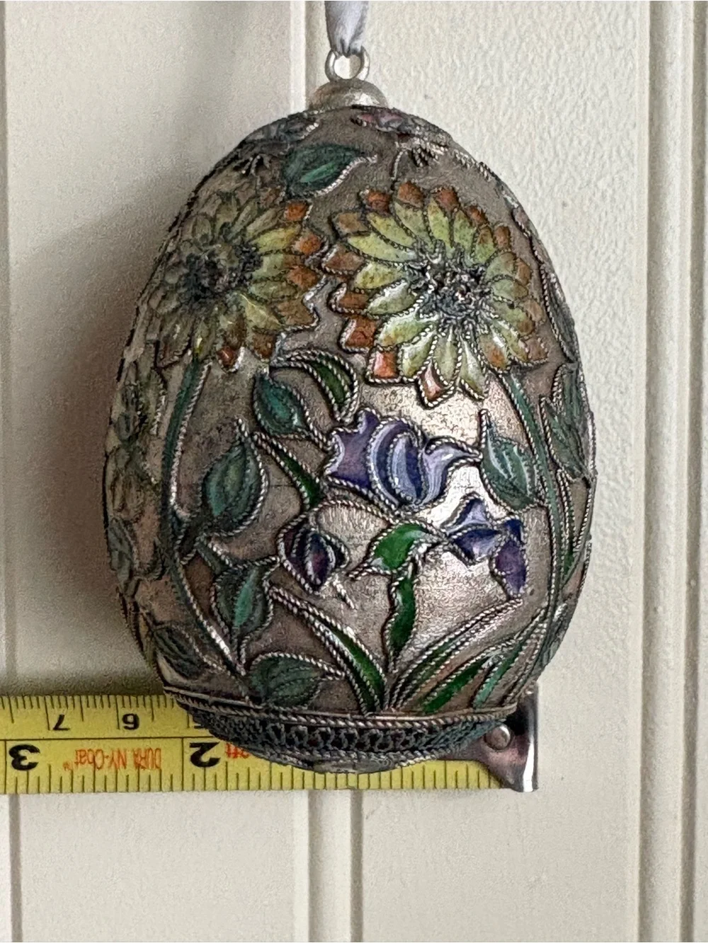 Vintage Cloisonné Floral Enamel Filigree Decorative Egg Collectible Ornament VTG